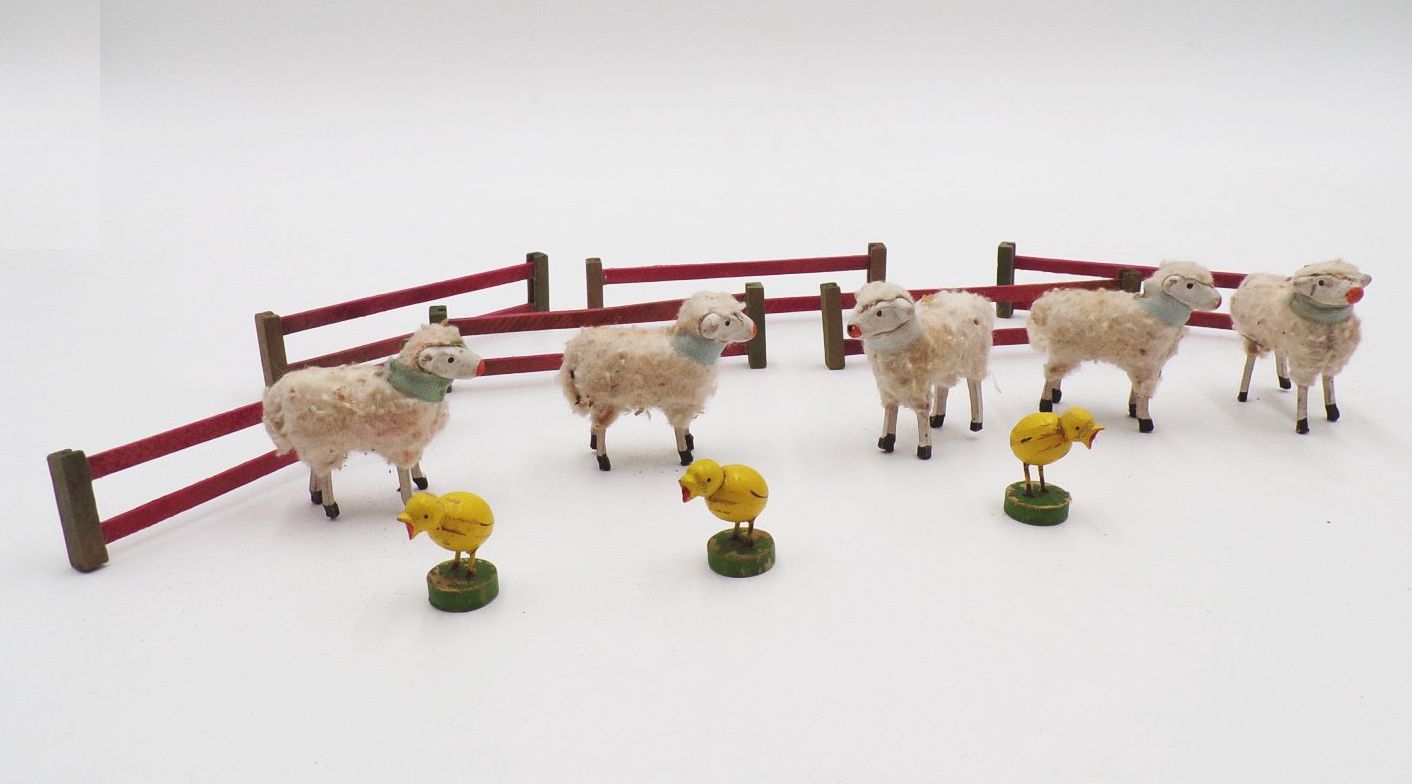 Alte Erzgebirge Wollschafe Zaun Teile Küken 