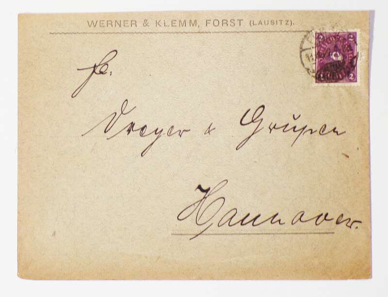 Alter Brief Werner und Klemm Forst Lausitz 1922 nach Hannover