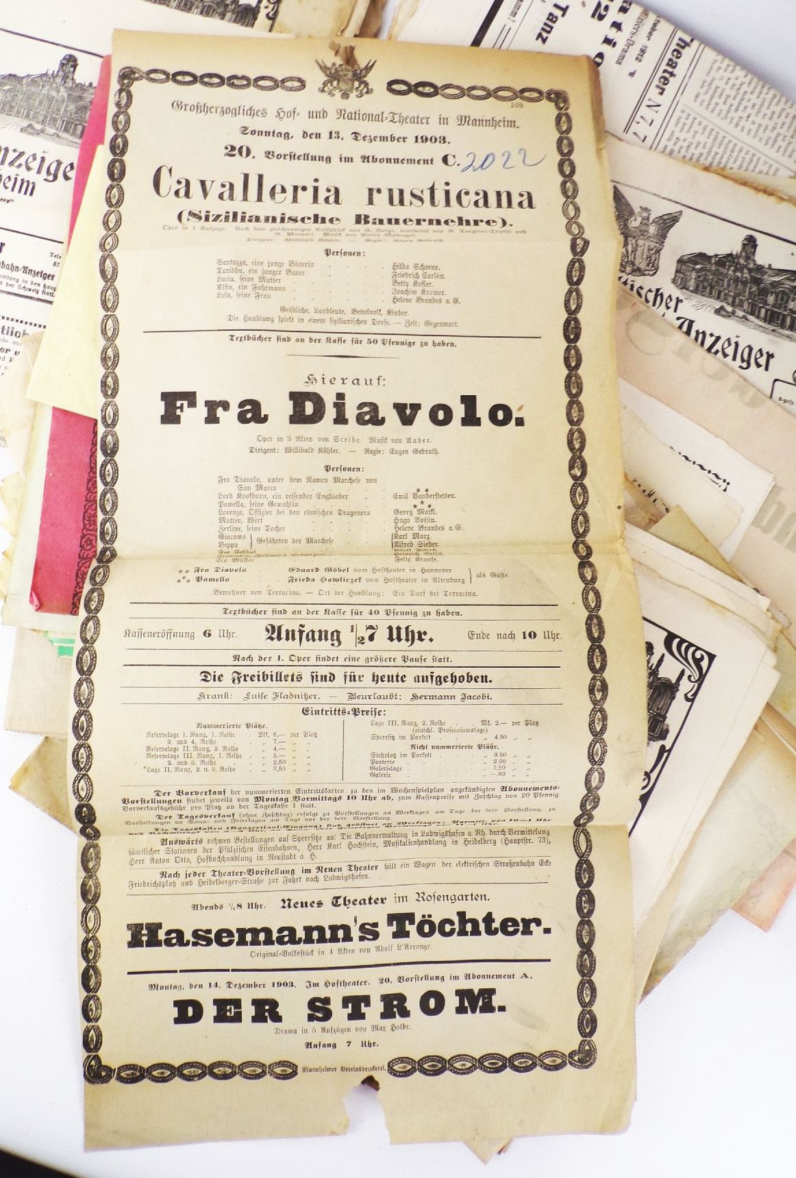 Konvolut Mannheim Theater Programme Plakate Aushänge um 1910 Konvolut Mannheim Theater Programme Plakate Aushänge um 1910