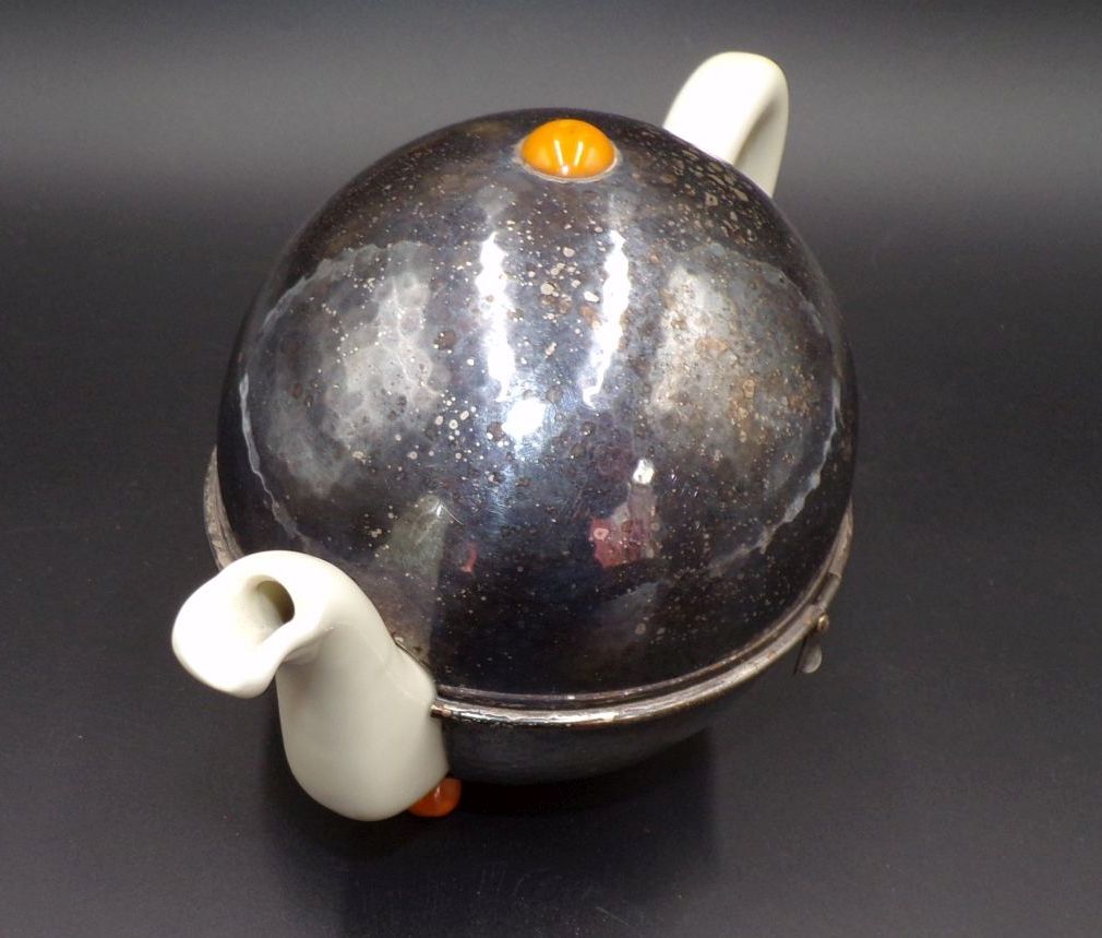 WMF Teekanne Kugel Bauhaus Design Bauscher Weiden DRP Hammerschlag