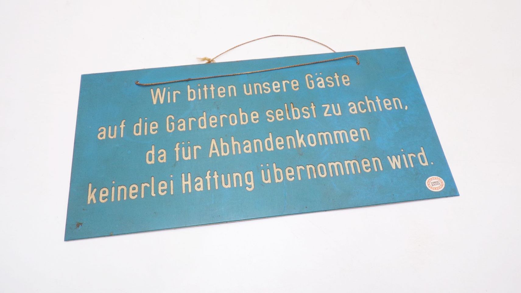 Altes Schild Garderobe Haftung DDR Vintage