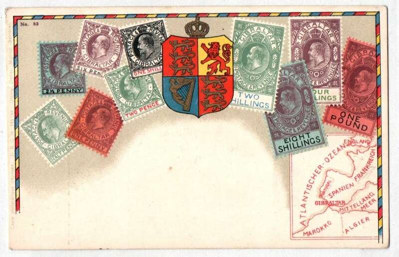 Litho  Ak Gibraltar Englische Kolonie Briefmarken um 1910