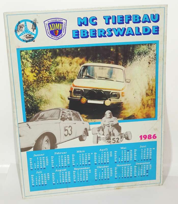 DDR Kalender 1986 Blechschild MC Tiefbau Eberswalde ADMV 