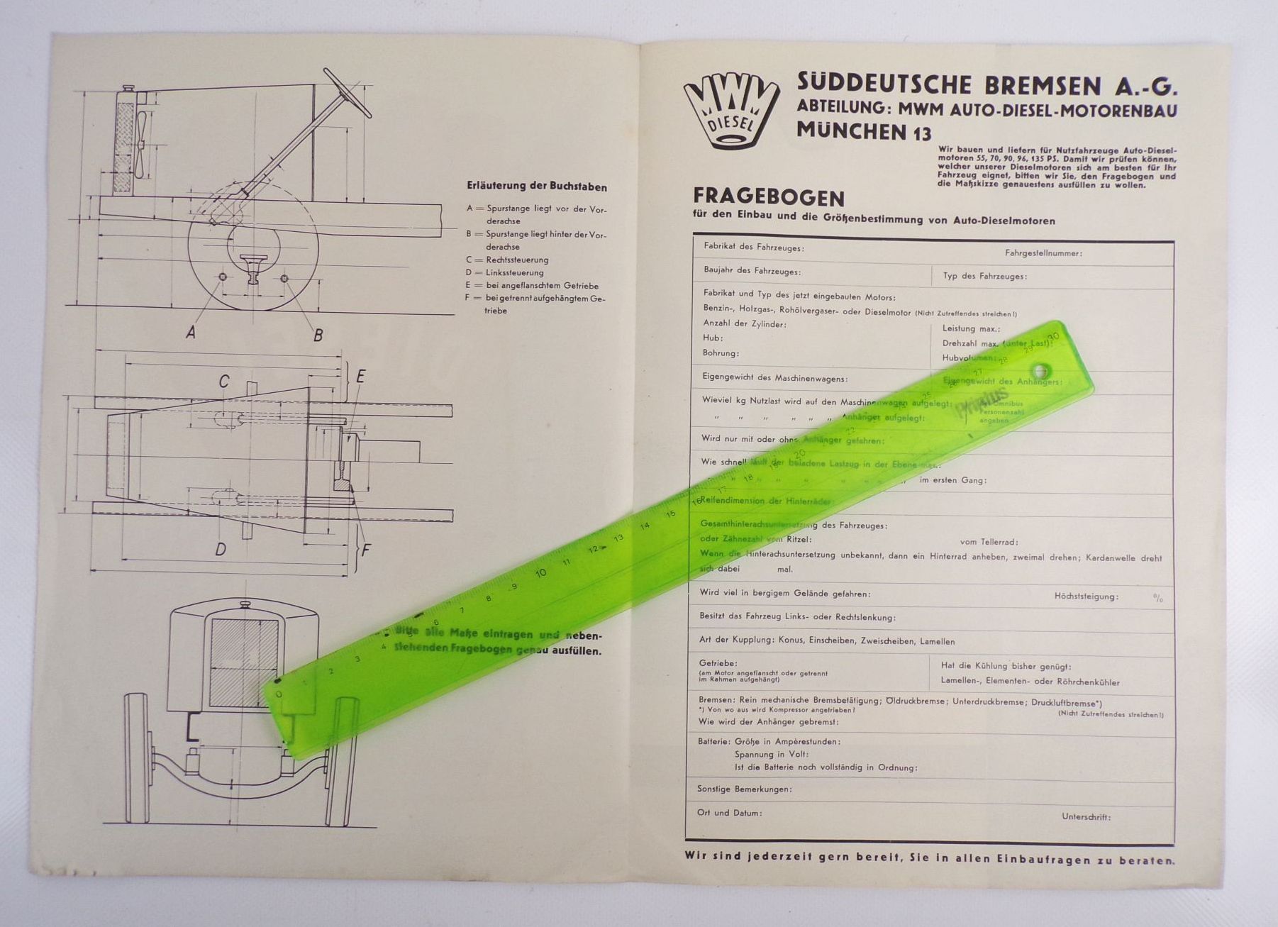 Altes Prospekt MWM Diesel Motor Dieselmotor um 1940 Oldtimer