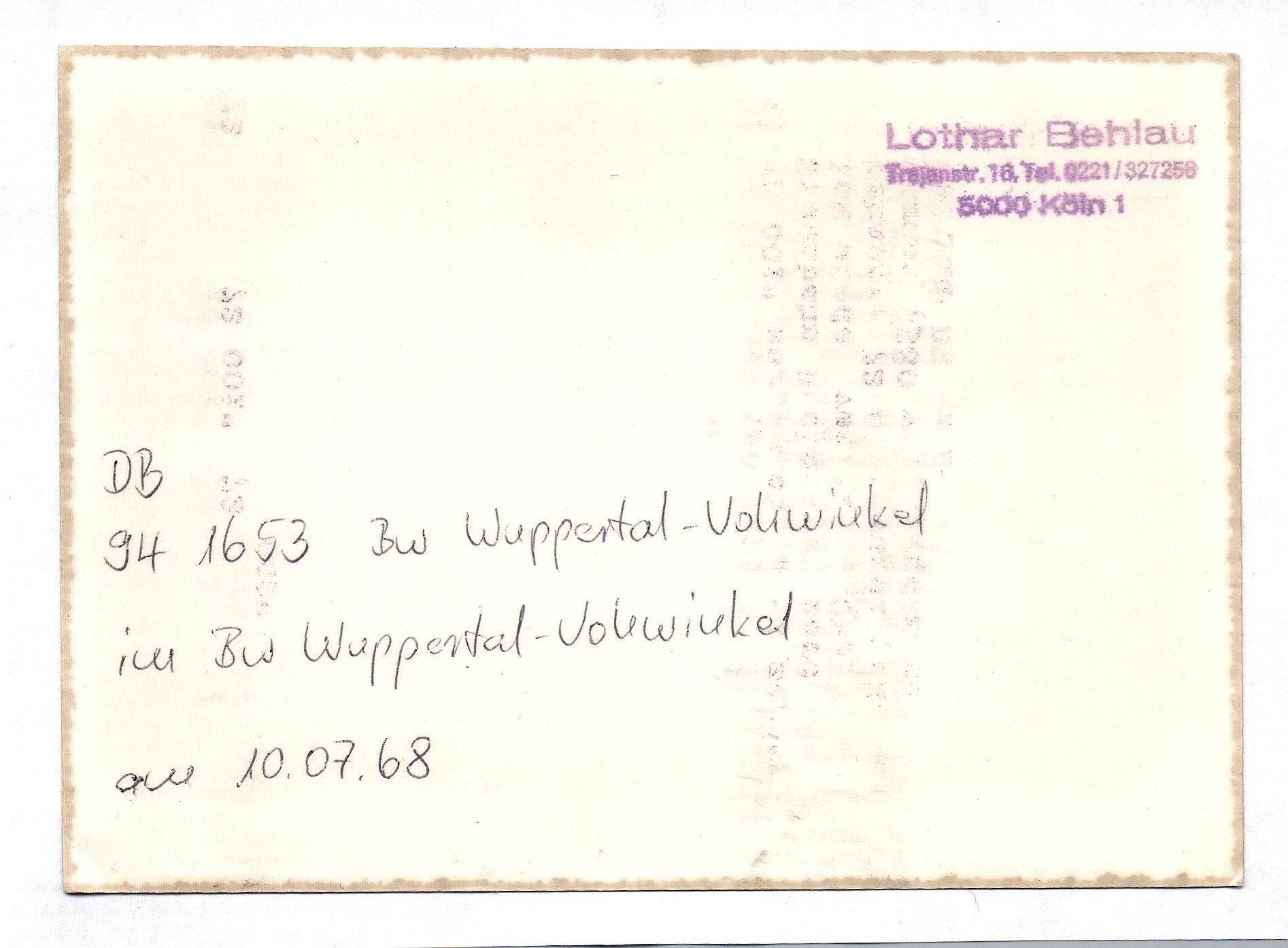 Foto 94 1653 Dampflok DB Bw Wuppertal-Vohwinkel 10.07.1968