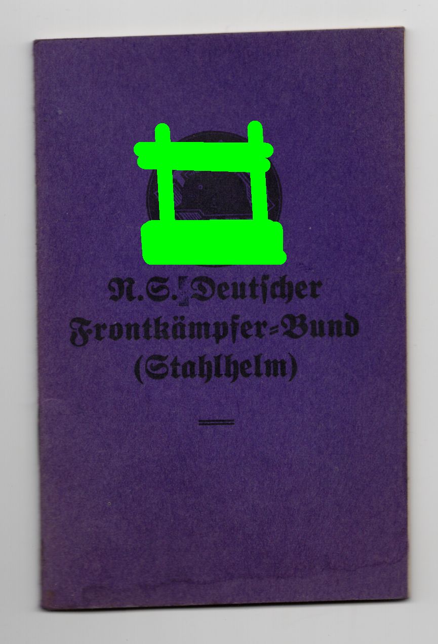 Mitgliedsbuch NS Deutscher Frontkämpfer Bund Stahlhelm 1934 Beiersdorf