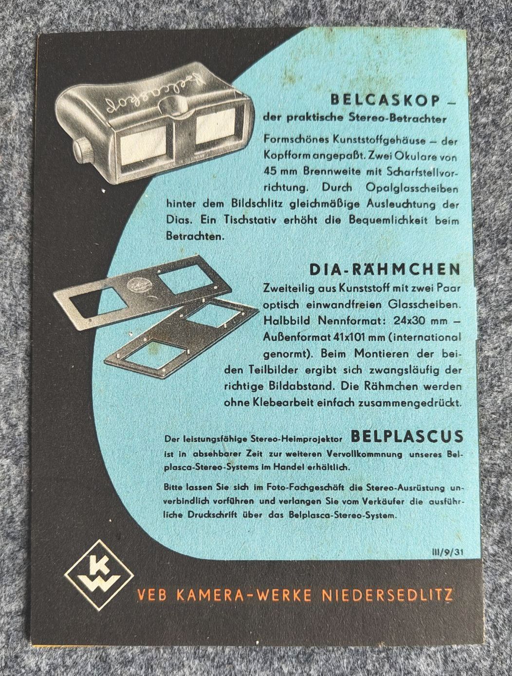 Nur diese 3 braucht man für Raumbild Fotografie Belcaskop Dia Rähmchen Belplascus Prospekt Nur diese 3 braucht man für Raumbild Fotografie Belcaskop Dia Rähmchen Belplascus Prospekt