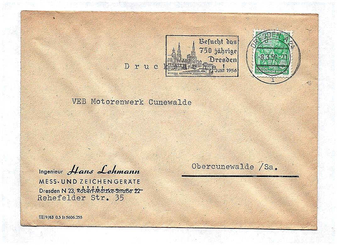 Brief DDR 1956 Ingenieur Hans Lehmann an VEB Motorenwerk Cunewalde