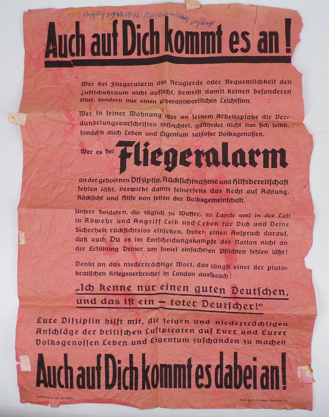 Originales Luftschutz Plakat 2 Weltkrieg Fliegeralarm Aushang Originales Luftschutz Plakat 2 Weltkrieg Fliegeralarm Aushang