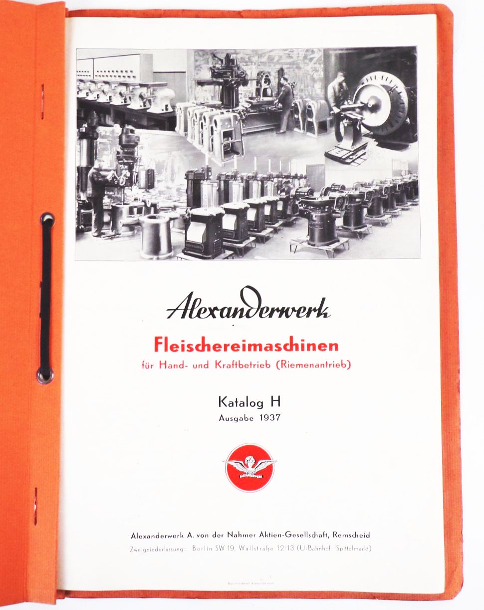 Alexanderwerk Fleischereimaschinen Metzger Fleischer 1937 Katalog