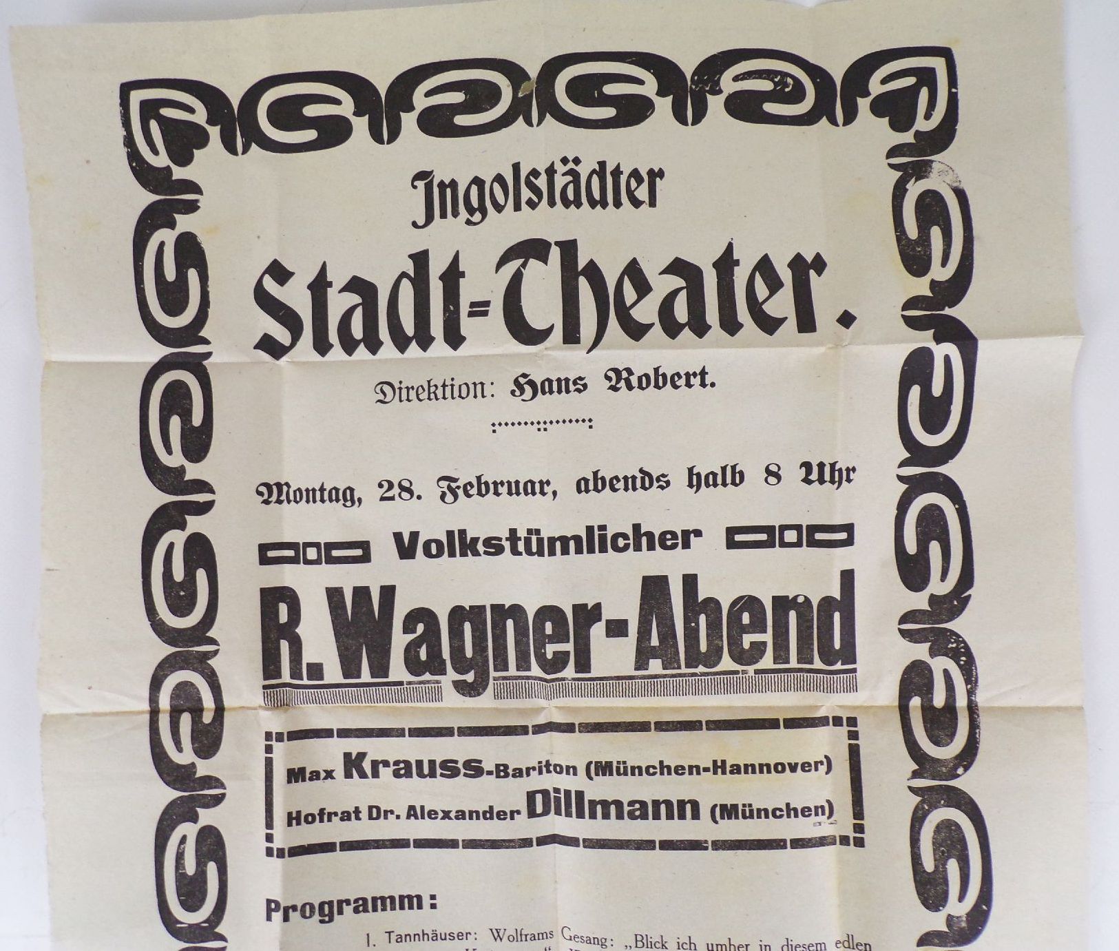 Alter Theater Aushang Ingolstadt Stadttheater um 1915 Richard Wagner Abend Alter Theater Aushang Ingolstadt Stadttheater um 1915 Richard Wagner Abend