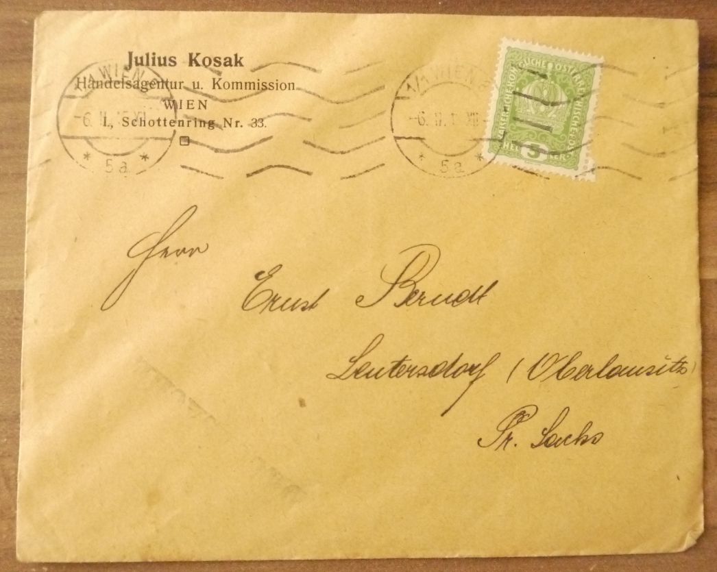 Firmenbrief Julius Kosak Handelsagentur u Kommission Wien Österreich