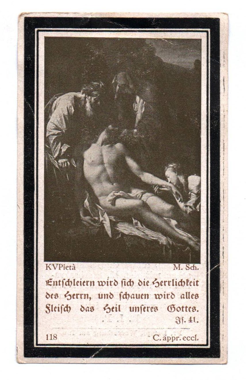 Sterbebild Gendarmerie Kommissär Wasserburg 1923 Sterbebild Gendarmerie Kommissär Wasserburg 1923