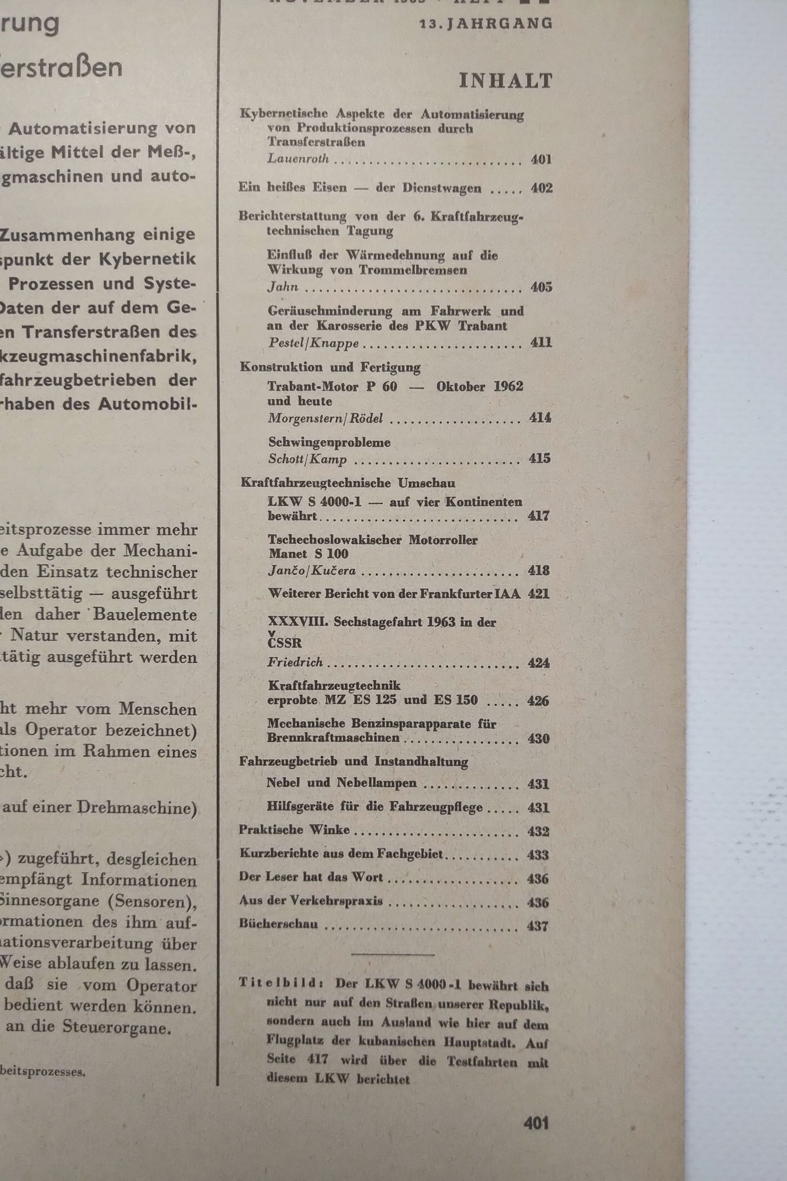 Kraftfahrzeugtechnik Zeitschrift DDR 1963 Nr 11 Trabant Motor P60 Kraftfahrzeugtechnik Zeitschrift DDR 1963 Nr 11 Trabant Motor P60