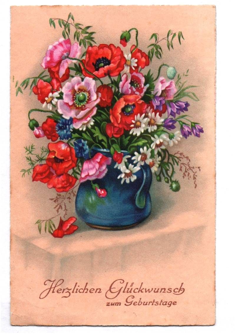 Künstler Ak Stillleben Blumenstrauss Geburtstag 1935