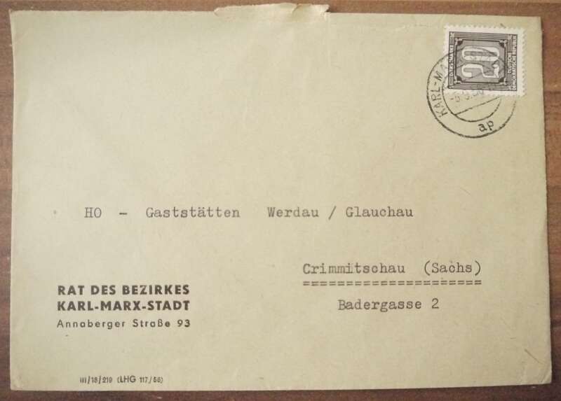 Brief Rat des Bezirkes DDR Karl Marx Stadt 1956 Dienstmarke