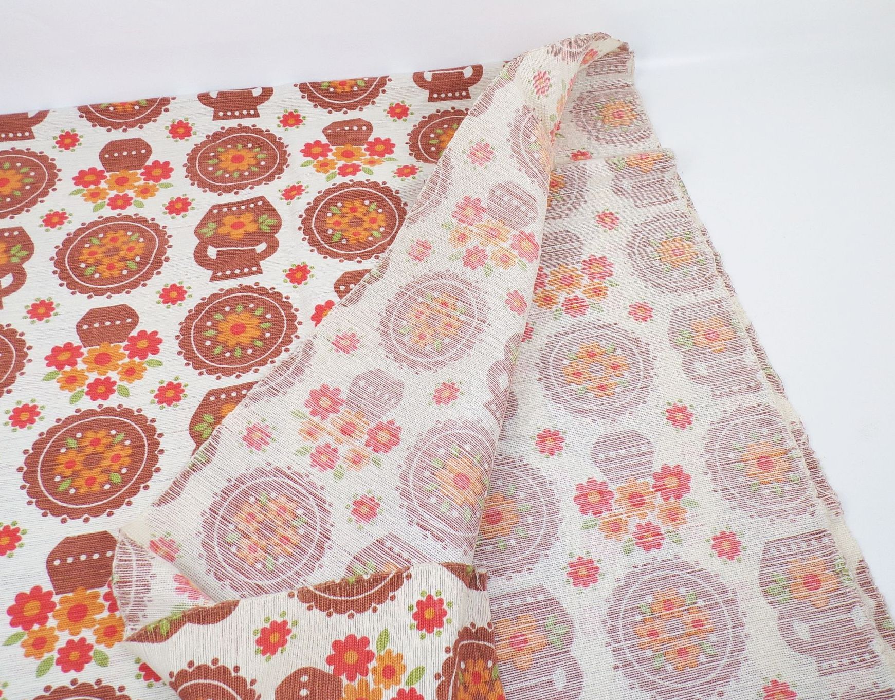 DDR Stoff Küchenmotiv 70er Jahre Retro 4 Stück Gardinenstoff Vorhang 