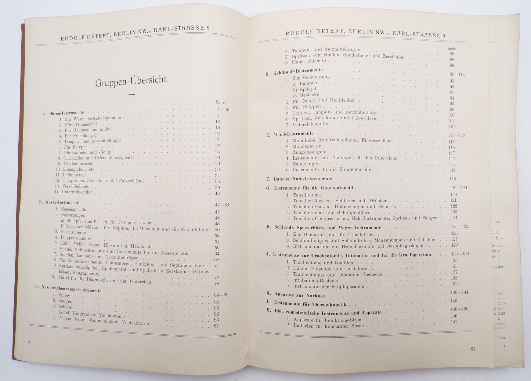 Rudolf Detert Berlin Instrumente für Ohr Nase Hals und Schlund Katalog um 1915