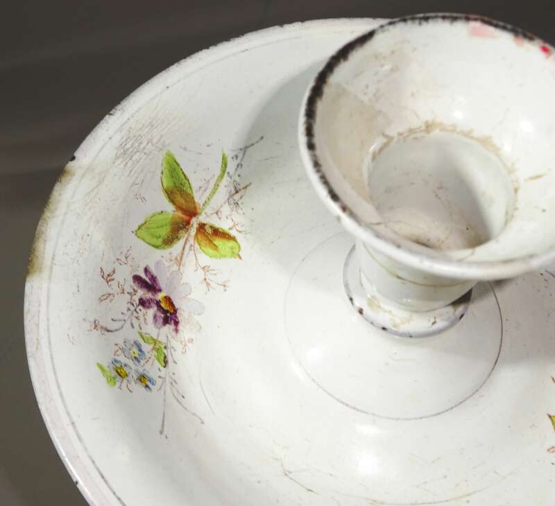 Alter Emaille Kerzenhalter Kerzenständer Blumen Dekor Vintage