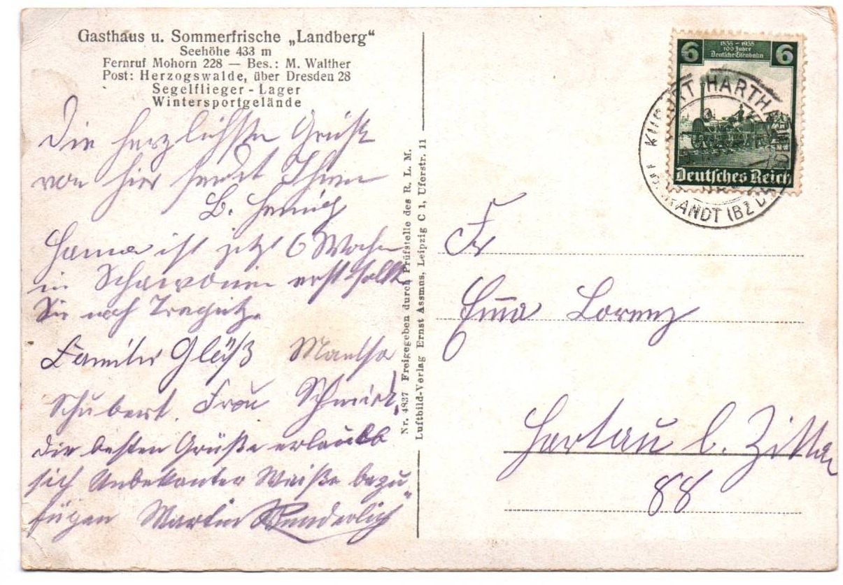 Ak Sommerfrische Landberg Original Fliegeraufnahme Gasthaus Mohorn Dresden 1935
