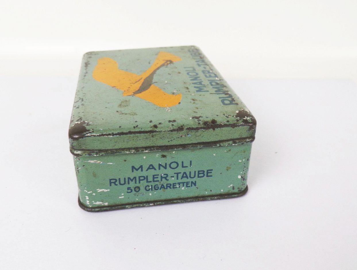 Manoli Rumpler Taube Blechdose 50er Cigaretten Dose Manoli Rumpler Taube Blechdose 50er Cigaretten Dose