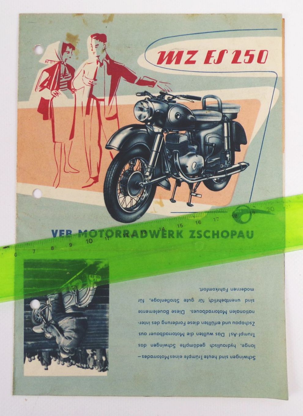 Altes Faltblatt MZ ES150 VEB Motorradwerk Zschopau DDR 1956 Werbung Altes Faltblatt MZ ES150 VEB Motorradwerk Zschopau DDR 1956 Werbung