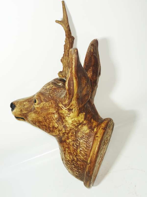 Uralte Jagdtrophäe Rehbock um 1900 wohl Gips Modelliermasse 