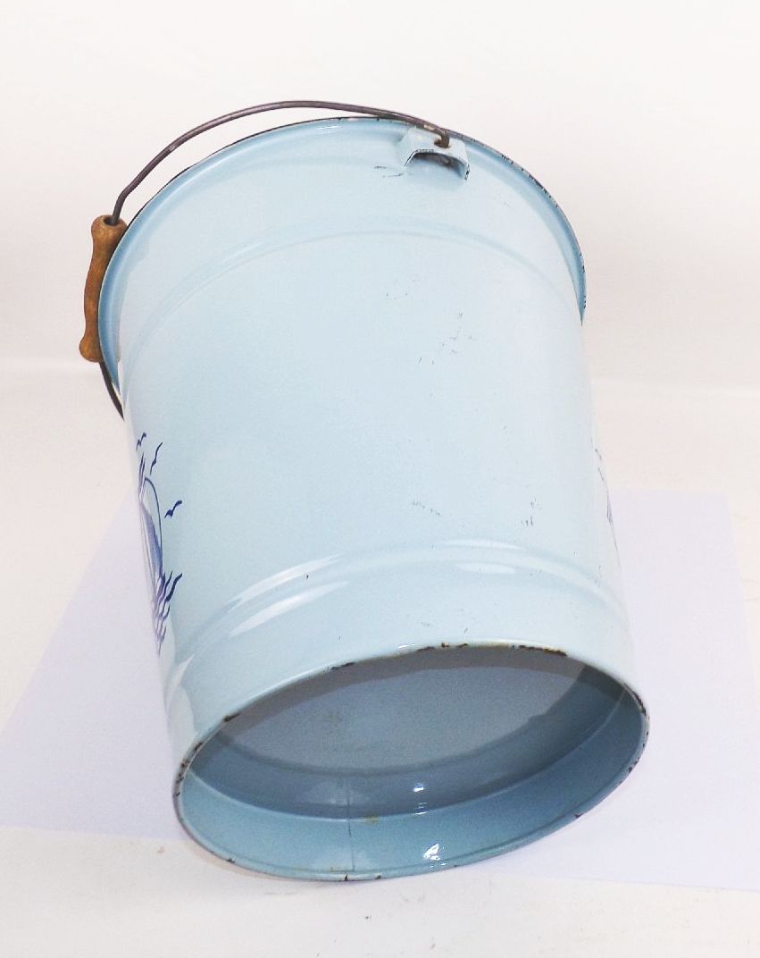 Vintage Email Eimer 10 Liter Holländer Motiv Blau Emaille Deko
