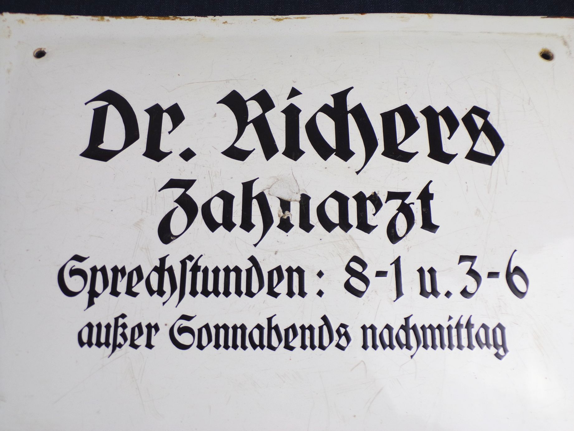 Altes Emailschild Dr Richers Zahnarzt Sprechstunden Deko 