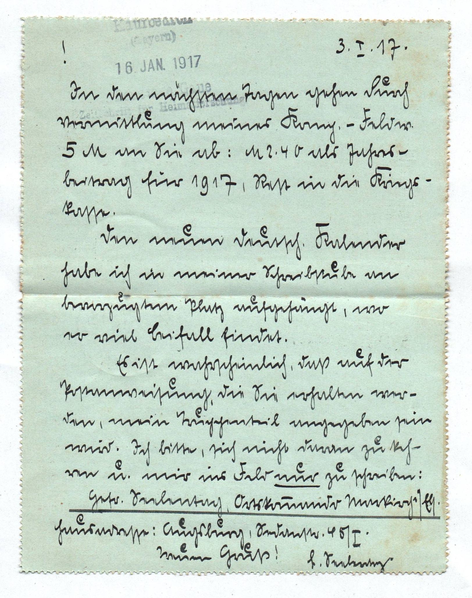 Feldpost Faltbrief 1917 Ortskommando Markirch Stempel Feldpost Faltbrief 1917 Ortskommando Markirch Stempel