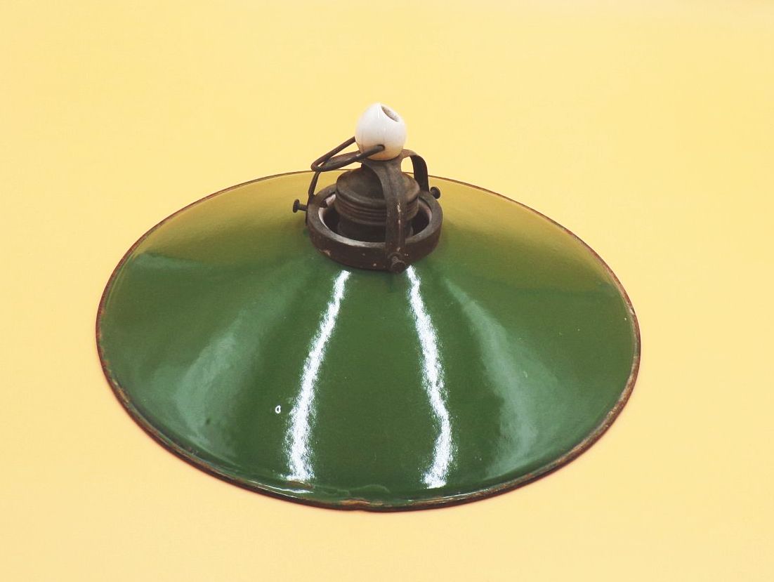 Alte Emaille Deckenleuchte Grün Weiß Vintage E27 Email Pendelleuchte