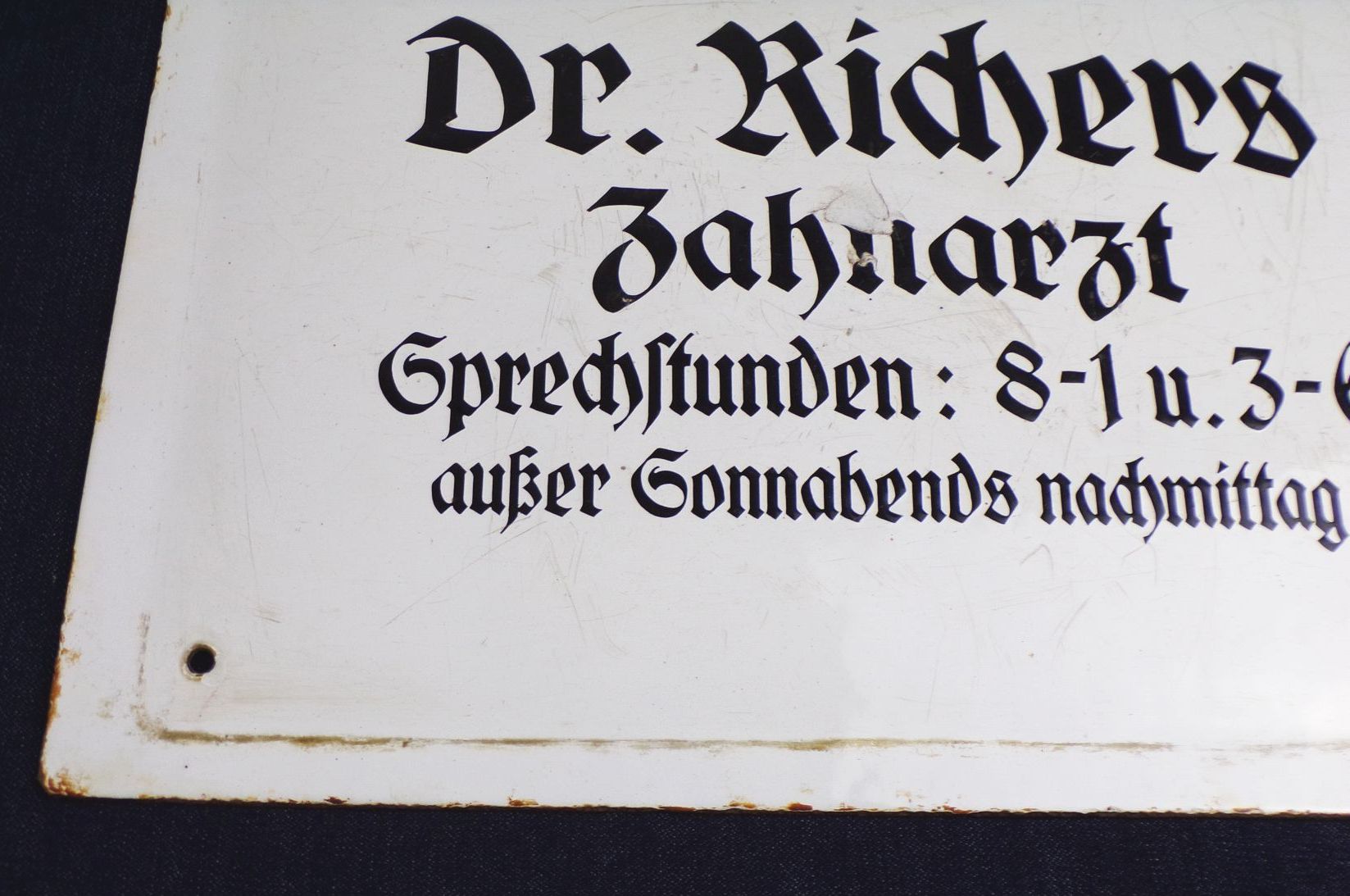Altes Emailschild Dr Richers Zahnarzt Sprechstunden Deko 