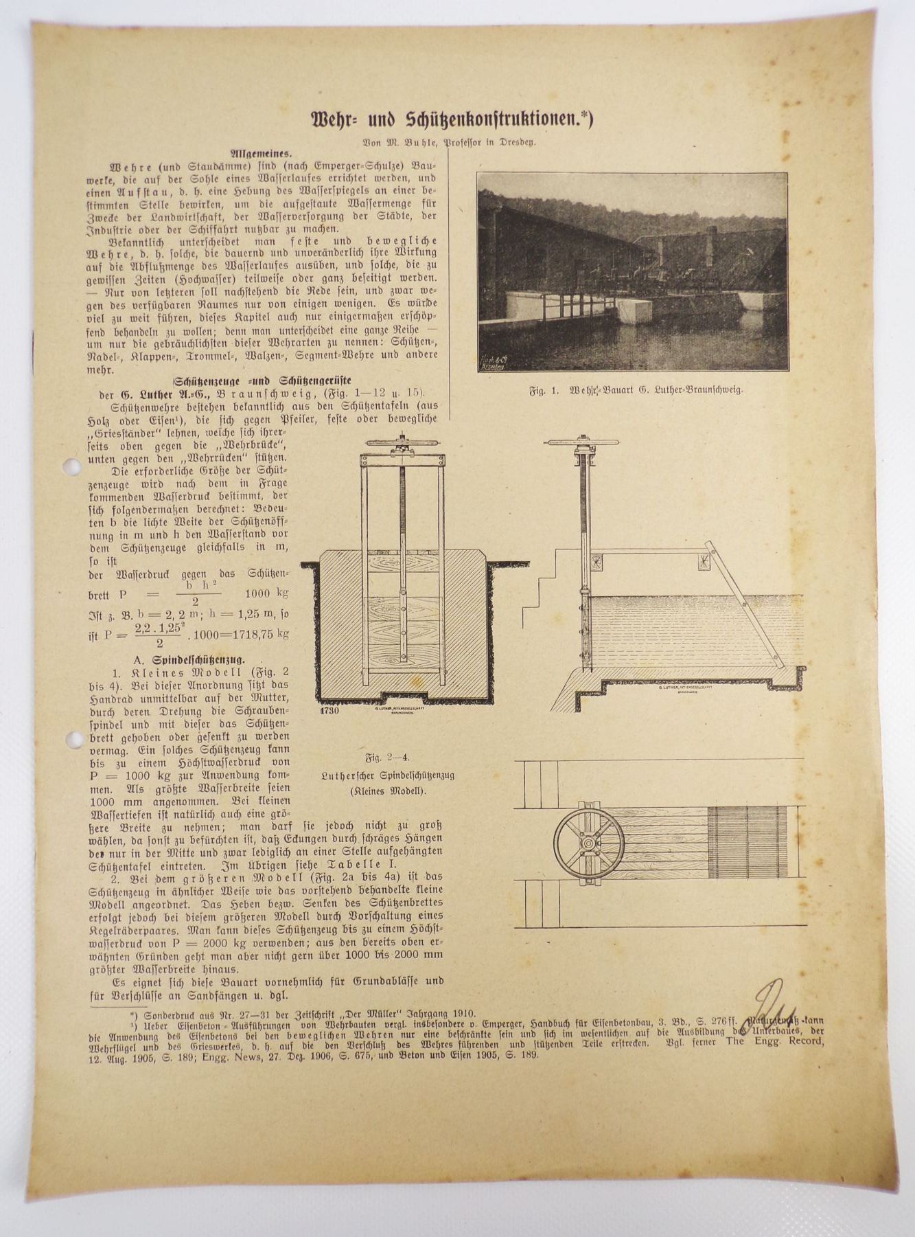 Wehr und Schützenkonstruktionen Ingenieur Buhle Dresden Der Müller 1910