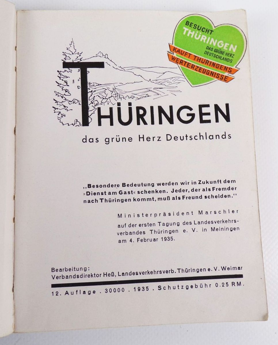 Thüringen Das grüne Herz Deutschlands Reiseführer Taschenbuch 1935