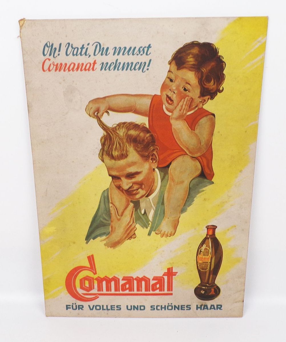 DDR Pappaufsteller Comanat Haar Pflegemittel 1953 Pappschild Werbung