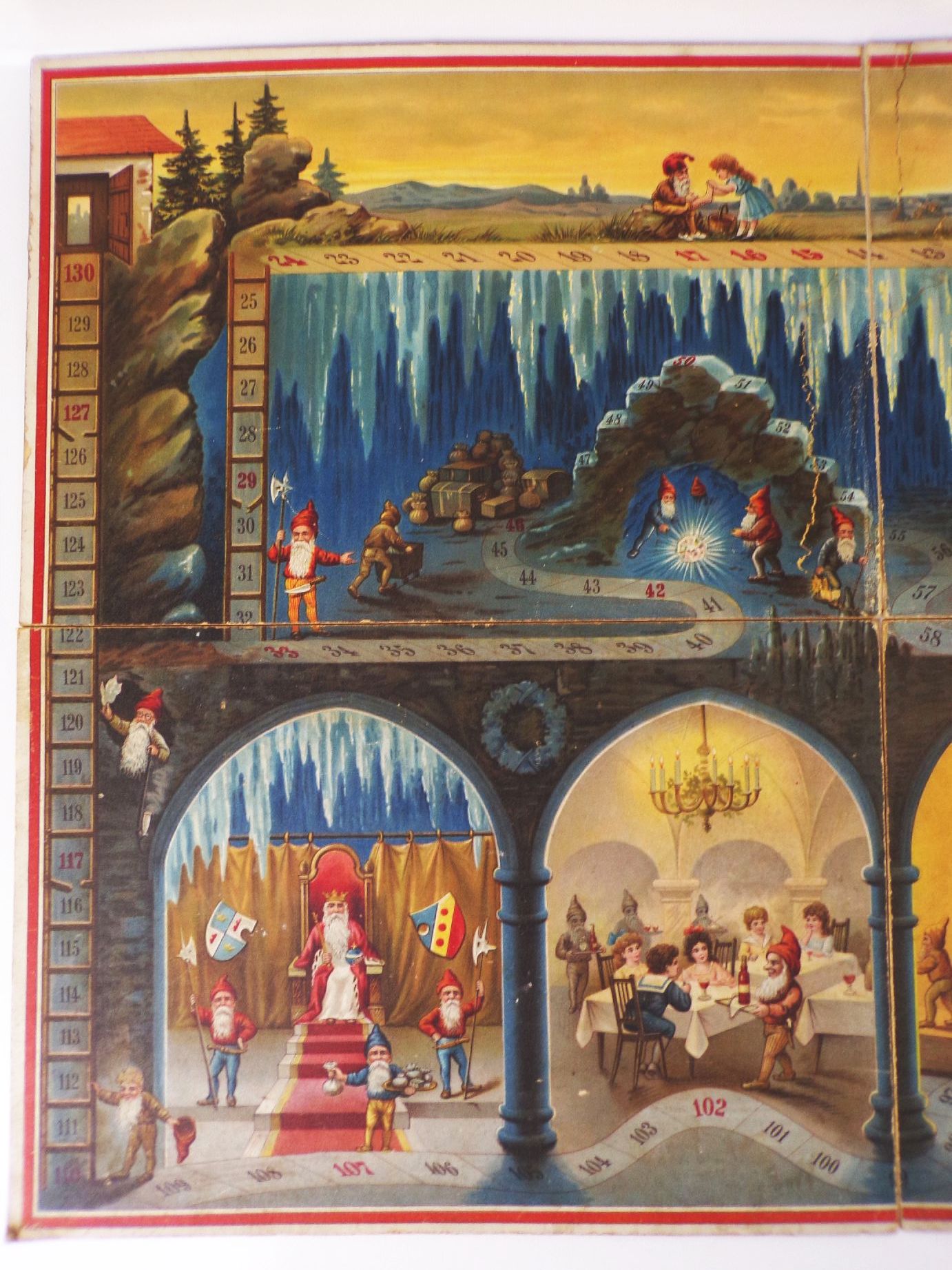 Altes Spielbrett Zwerge Gnome Laurin um 1900 Spielplan