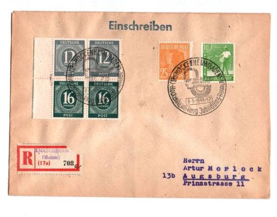 R Brief Hockenheim 1948 nach Augsburg MF 