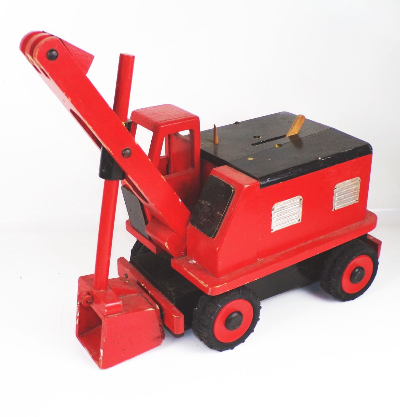 Alter Bagger DDR Holz Rot Drehbagger um 1960 Holzspielzeug