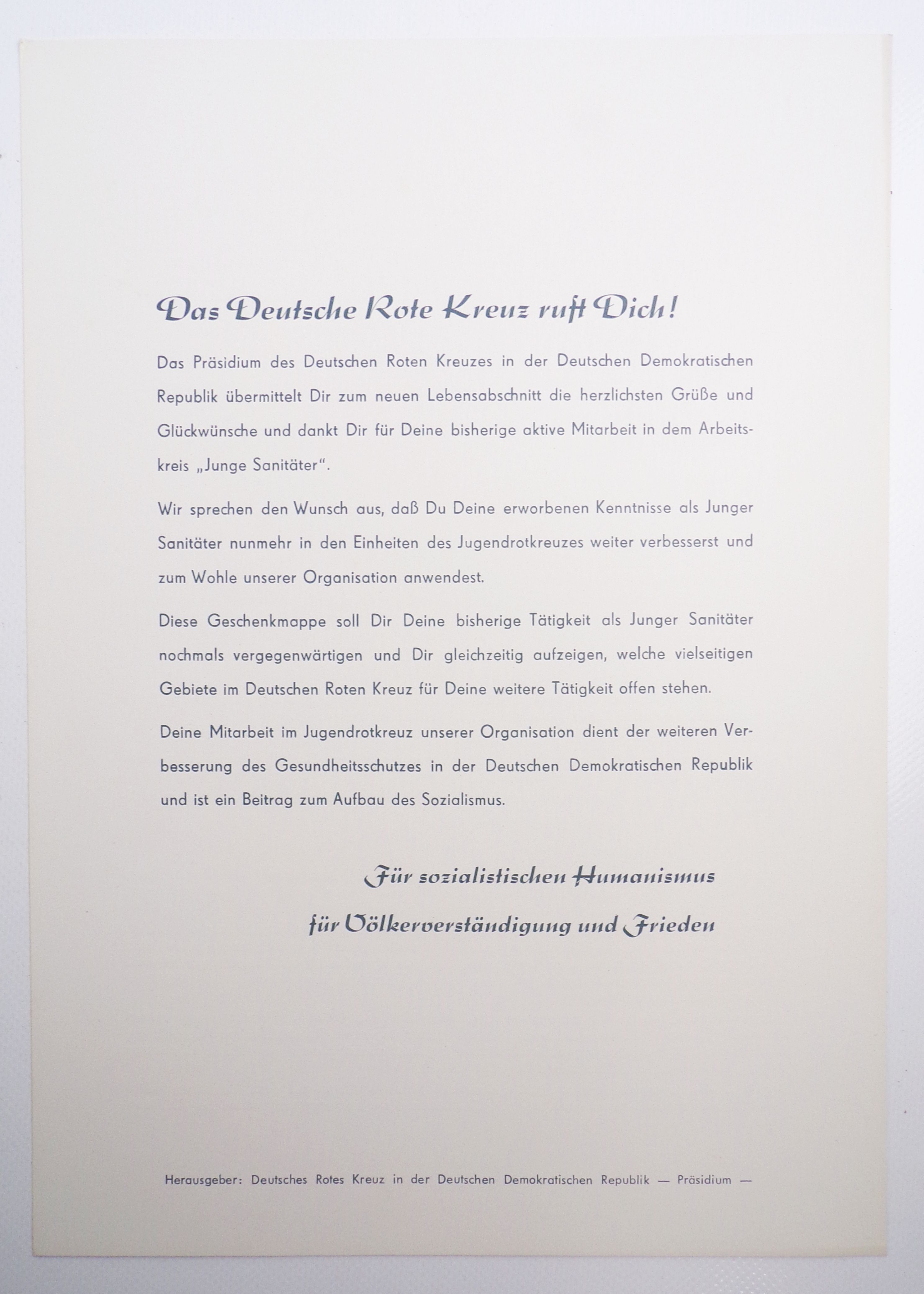 DDR Auszeichnung Mappe Junge Sanitäter Deutsches Rotes Kreuz 