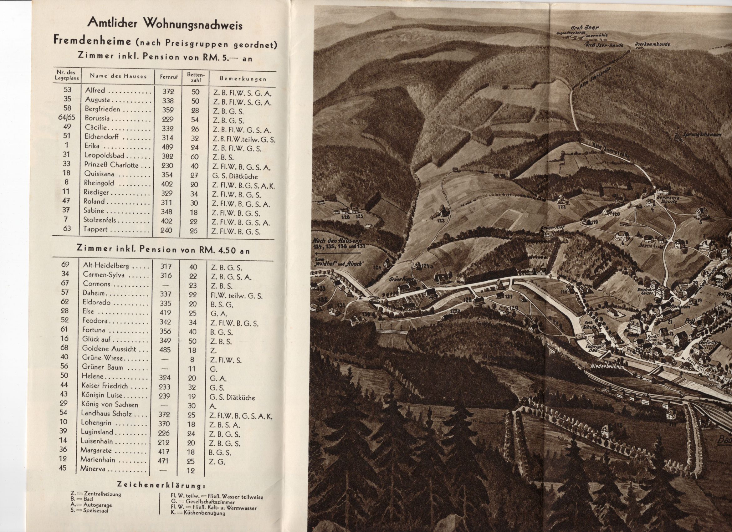 Altes Reiseprospekt Bad Flinsberg im schlesischen Isergebirge um 1930 Altes Reiseprospekt Bad Flinsberg im schlesischen Isergebirge um 1930