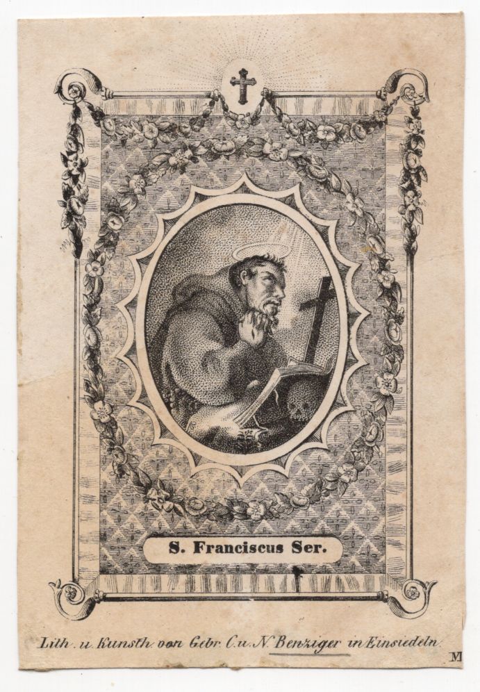 Altes Heiligenbild Franziskus Benziger Einsiedeln um 1880 Litho Andachtsbild