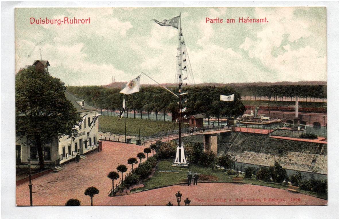 Ak Duisburg Ruhrort Partie am Hafenamt 1907 koloriert