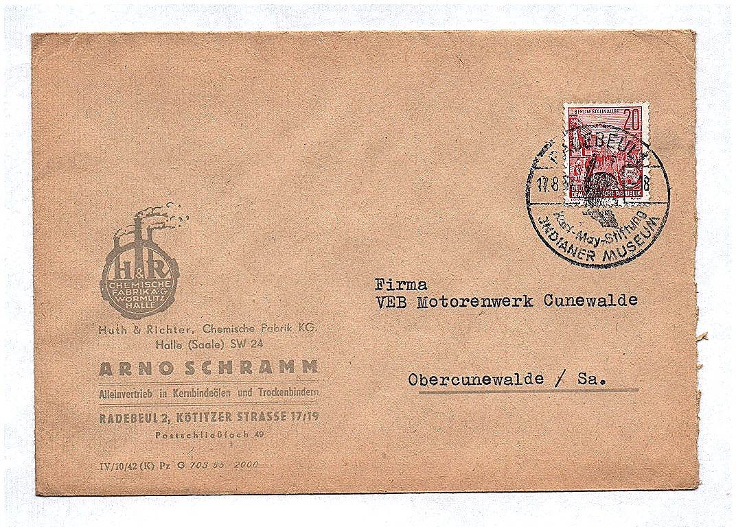Firma Arno Schramm Alleinvertrieb in Kernbindeölen Radebeul ca 1957