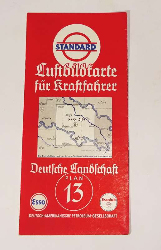 Standard Luftbildkarte Esso Plan 13 Breslau Glatz Schlesien 1930er 