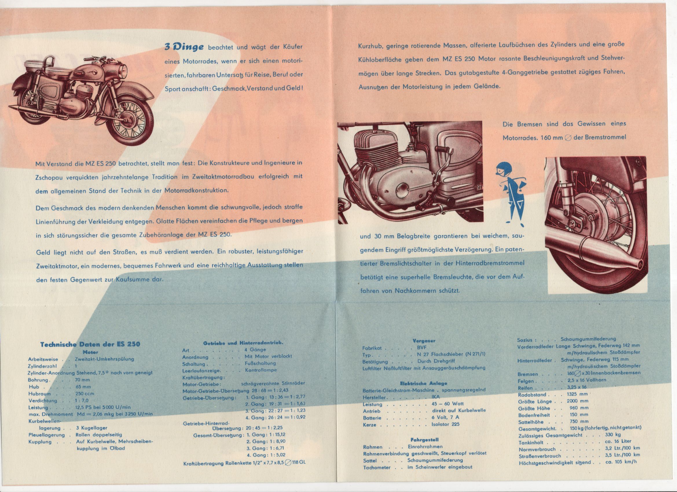 Prospekt MZ ES150 VEB Motorradwerk Zschopau 1956 Oldtimer Prospekt MZ ES150 VEB Motorradwerk Zschopau 1956 Oldtimer