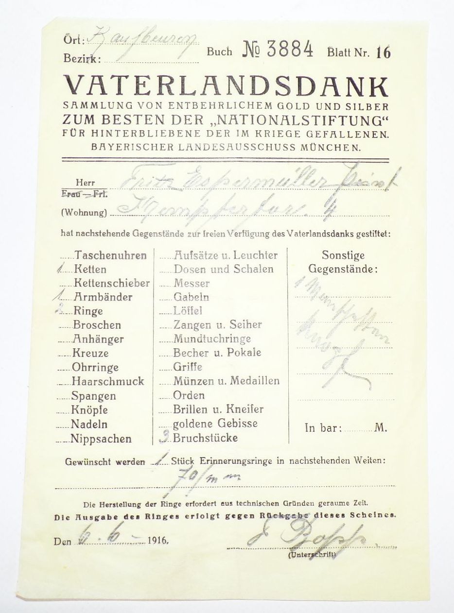 Kaufbeuren Dokumente Lot Ankauf Silbersachen Gold Urkunde Kriegswahrzeichen 1 Wk
