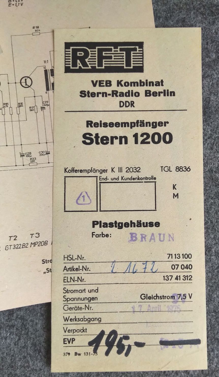 Originale Garantie Urkunde 1975 Stern Party 1200 VEB Kombinat Originale Garantie Urkunde 1975 Stern Party 1200 VEB Kombinat