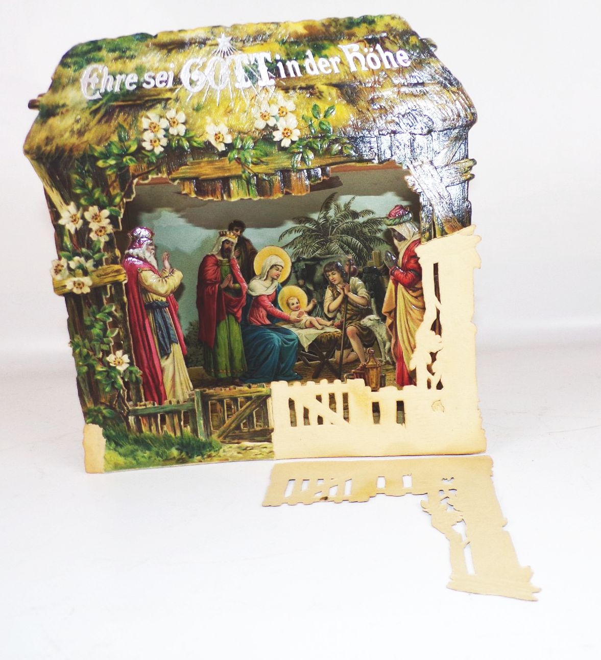 Alte Krippe aus Papier um 1900 lithografierte Weihnachtskrippe 