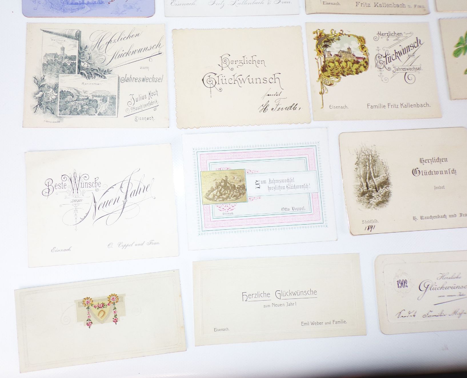 Konvolut alter Glückwunschkarten Neujahr Karten meist Eisenach um 1900 Konvolut alter Glückwunschkarten Neujahr Karten meist Eisenach um 1900