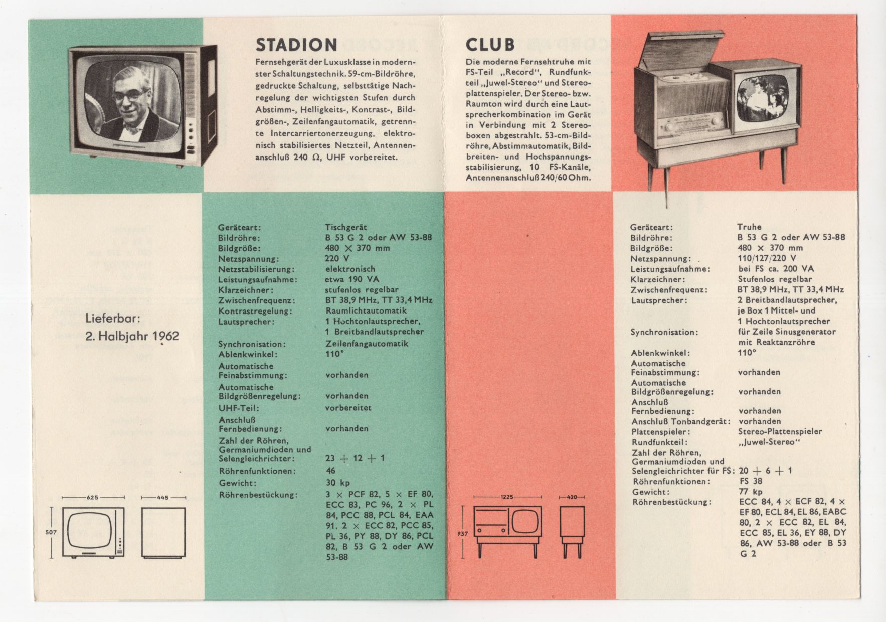 Prospekt Rafena Fernsehgeräte TV DDR Reklame Fernseher 1962